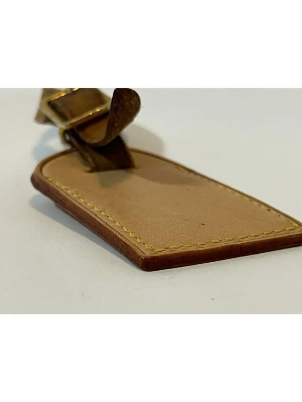 Authentic Louis Vuitton Vachetta Leather Luggage Tag Brass Buckle *Initials KM*